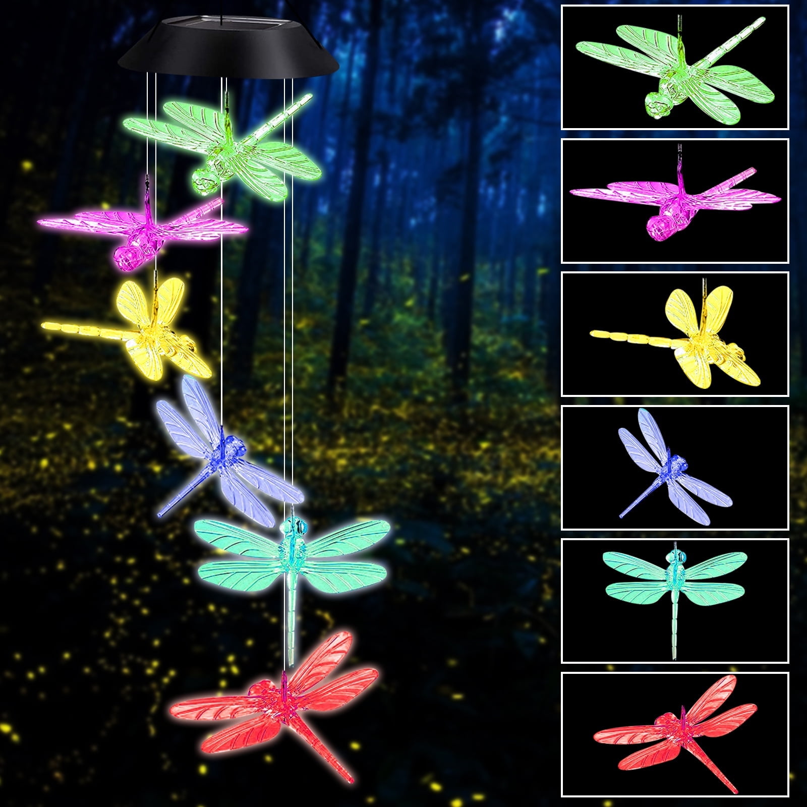 Solar Dragonfly Wind Chimes, Outdoor Color Changing Solar Wind Chimes