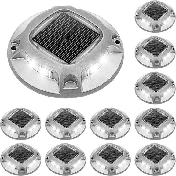 Solar Driveway Lights Dock Deck Lights 12 Pack,2 Colors in 1 Led IP67 Waterproof Outdoor Warning Step Lights for Driveway Sidewalk Pathway (White/Blue)