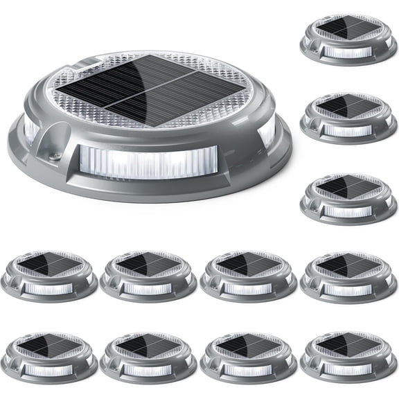 Solar Driveway Lights Outdoor 16 LEDs 9 Modes, Dock Markers Deck Lights Waterproof Warning for Driveway Step Walkway Pathway Ground Yard Garden, RGB (12 Pack)
