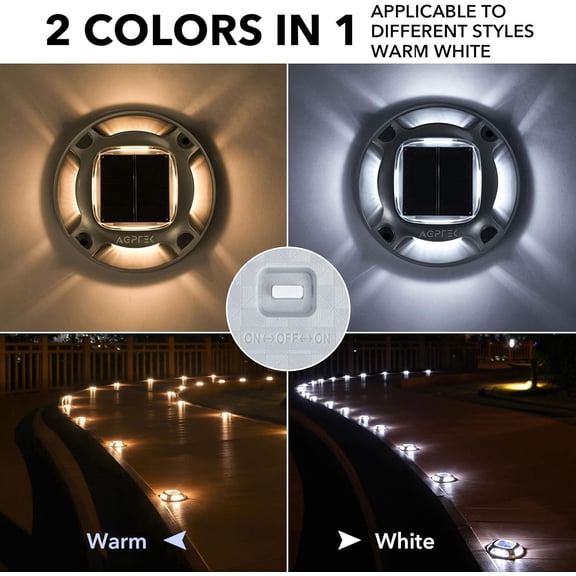 Solar Driveway Lights Outdoor 4 Pack, 2 Color Modes LED Deck Dock Marine Waterproof Driveway Marker Lights for Step Sidewalk Stair Garden Pathway Walkway Yard (Warm White/Cool White)