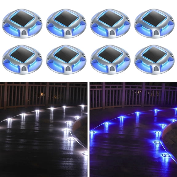 Solar Driveway Lights Outdoor, 2 Color Modes LED Deck Dock Marine Waterproof Driveway Marker Lights for Step Sidewalk Stair Garden Pathway Walkway Yard (Warm White/Cool White, Black)