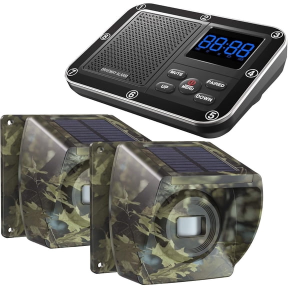 Solar Driveway Outside 1800ft Range, Outdoor Motion Sensor & Detector Driveway Alert System with Rechargeable /Weatherproof/Mute Mode (1&2-Camouflage)