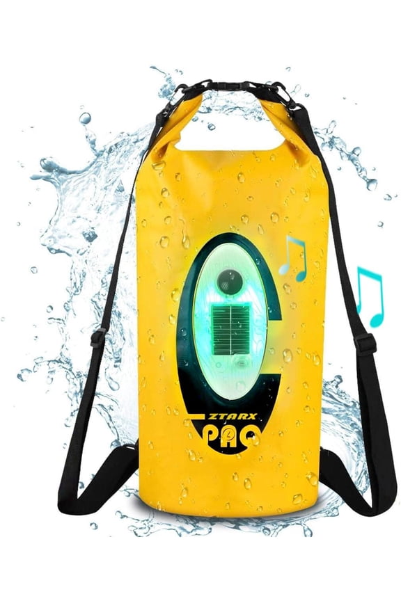 Solar Dry Bag Backpack 10L,Built-in Bluetooth Speaker & LED(4 Lighting Modes),Solar or USB Rechargeable,IP66 Waterproof Floating