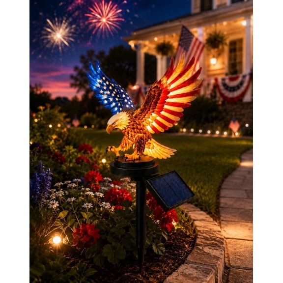 Solar Eagle Garden Light Outdoor Patriotic Eagle Garden Stake Light Solar Powered Memorial Landscape Decor for Yard Lawn Patio American Freedom Anniversary Decoration