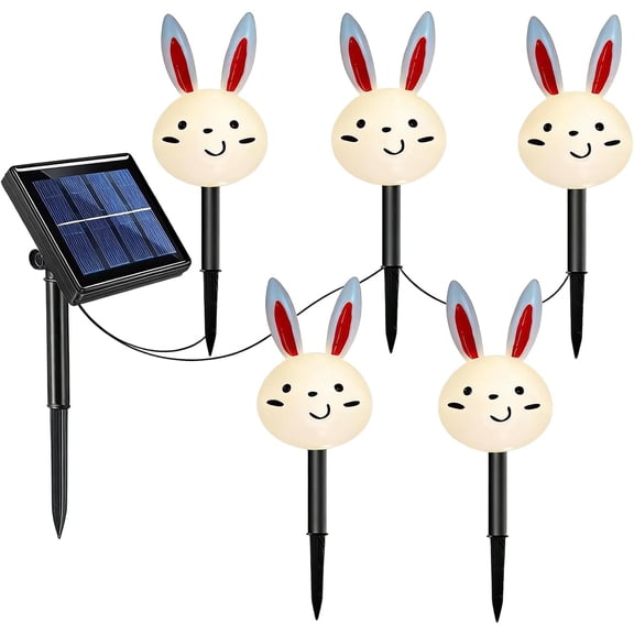 Solar Easter Bunny Lights Outdoor - 5 Piece Set Waterproof Outdoor Pathway Lights, 2.5m Solar Powered Stake Light for Spring Courtyard, Landscape Lighting for Flowerbeds and Walkways