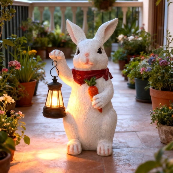Solar Easter Garden Bunny Statue Resin LED Light for Yard Patio Porch Flower Bed Spring Decoration Easter Gift For Photography Prop Table Centerpiece For Wedding Party Housewarming Gift Celebration