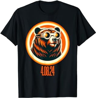 Solar Eclipse 04 08 2024 Retro Grizzly Bear Eclipse Glasses T-Shirt ...