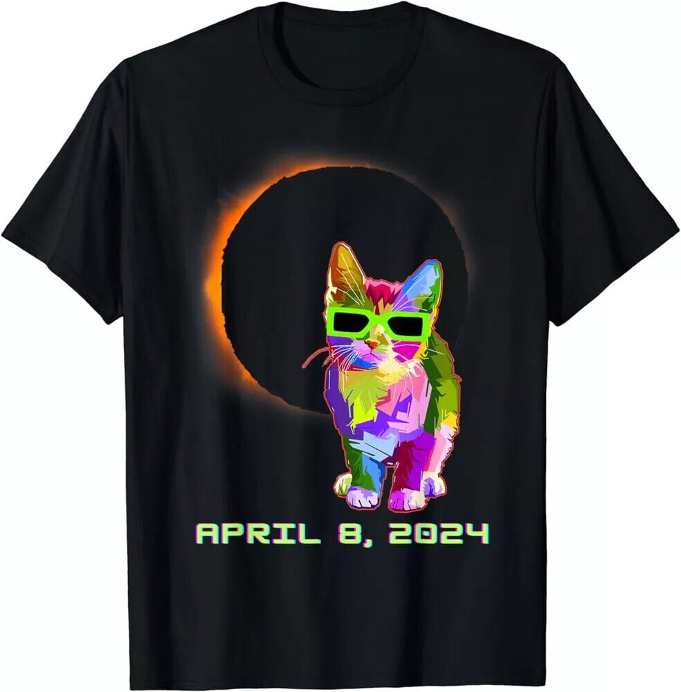 Solar Eclipse 2024 Cat Wearing Solar Eclipse Glasses Unisex TShirt