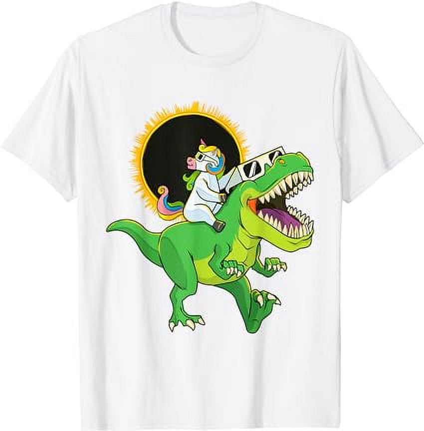 Solar Eclipse 2024 Funny Unicorn Riding T-Rex Dinosaur Boys white T ...