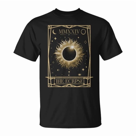 Solar Eclipse 2024 Total Eclipse Astronomy Tarot Card T-Shirt – Mystical Celestial Graphic Tee for Men Women Kids, Unique Tarot-Inspired Design for April 8 Path of Totality, , Size S, Color Black