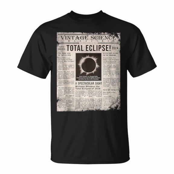 Solar Eclipse 2024 Vintage Graphic Tee Unisex Adult Cotton April 8 Total Eclipse Astronomy Event Shirt for Space Lovers and Stargazers, Size 2XL, Color Black