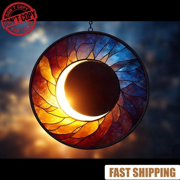 Solar Eclipse 2026 Acrylic Suncatcher, Faux Stained Glass Window Hanging Decor, Home Decor Gift