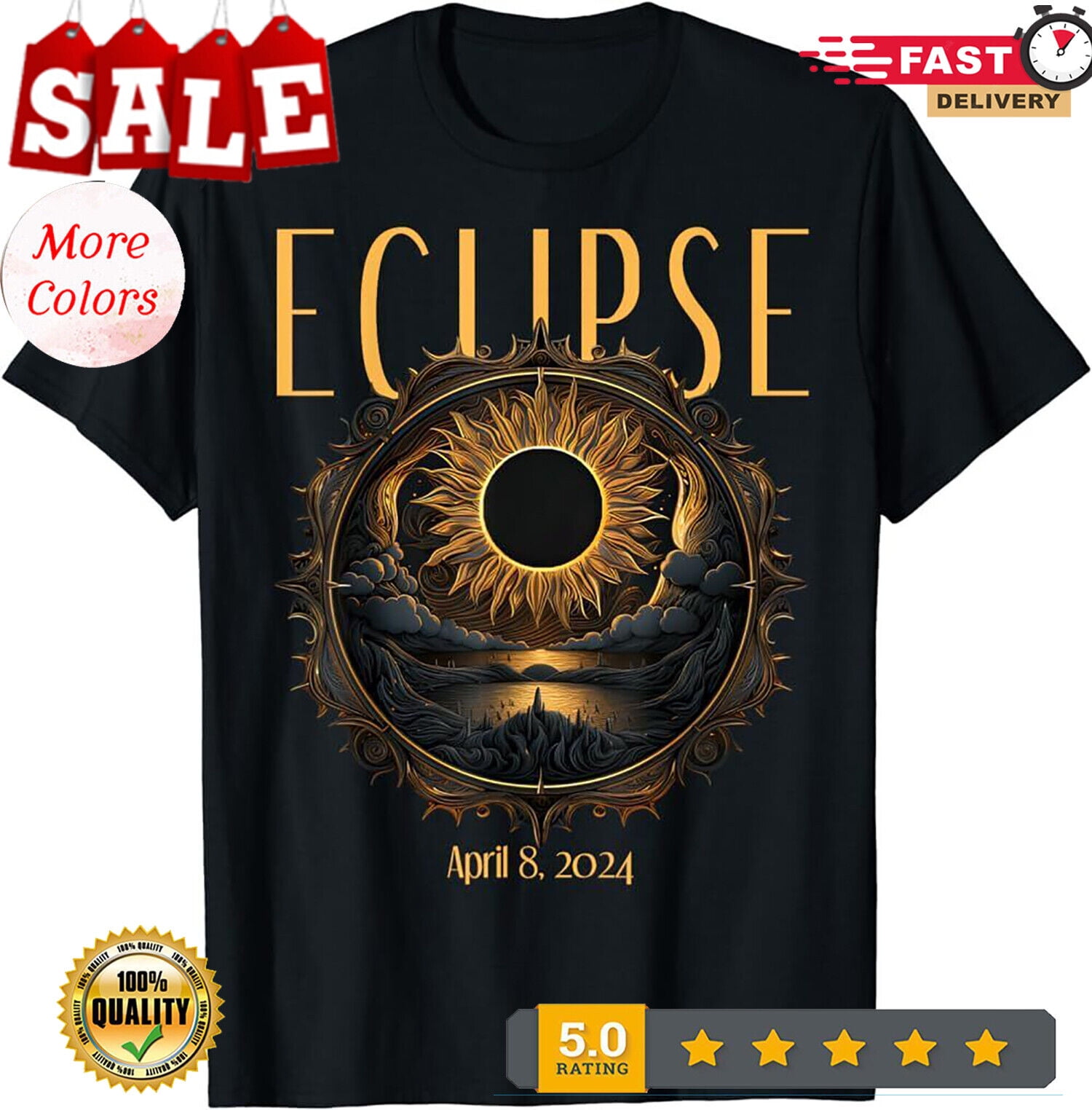 Solar Eclipse April 2024 Tshirt Total Totality Moon Watching TShirt,S
