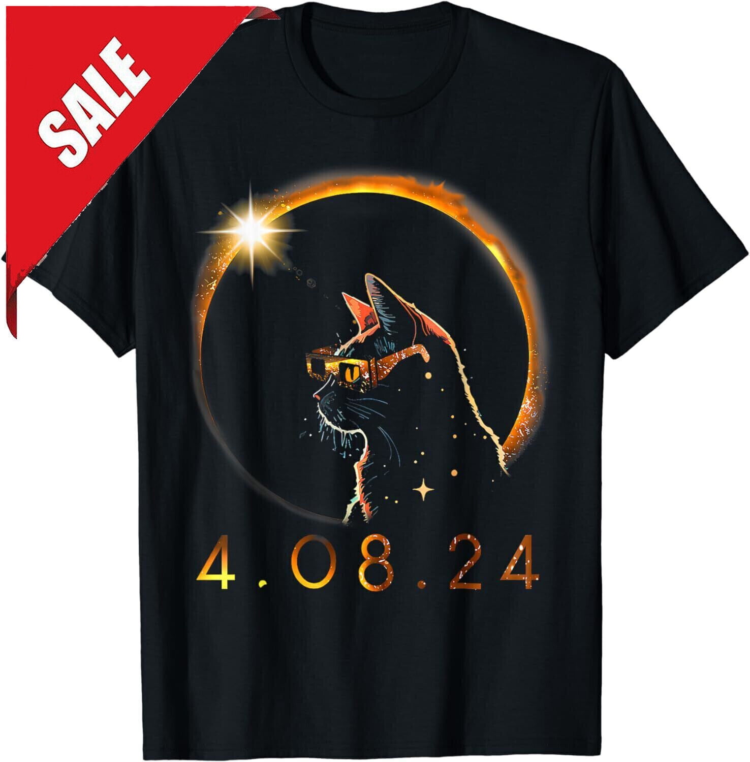 Solar Eclipse April 8 2024 Cat with Solar Eclipse Glasses Unisex T