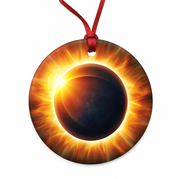 Solar Eclipse Christmas Tree Holiday Round Ceramic Ornament