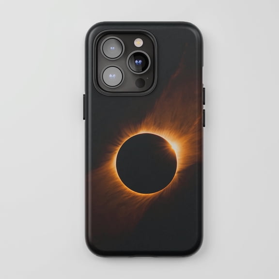Tough 2 Layer Shockproof Protective Case Compatible with iPhone 17, Solar Eclipse Space Theme Black Design
