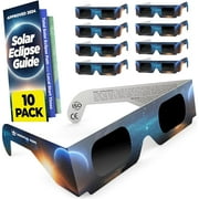 Solar Eclipse Glasses 10 Pack - Solar Filters Glasses with Solar Safe Filter Technology - CE and ISO 2024 Non-Polarized Solar Viewers with Light Blocking Film Lens & Cardboard Frame - MedicalKingUsa