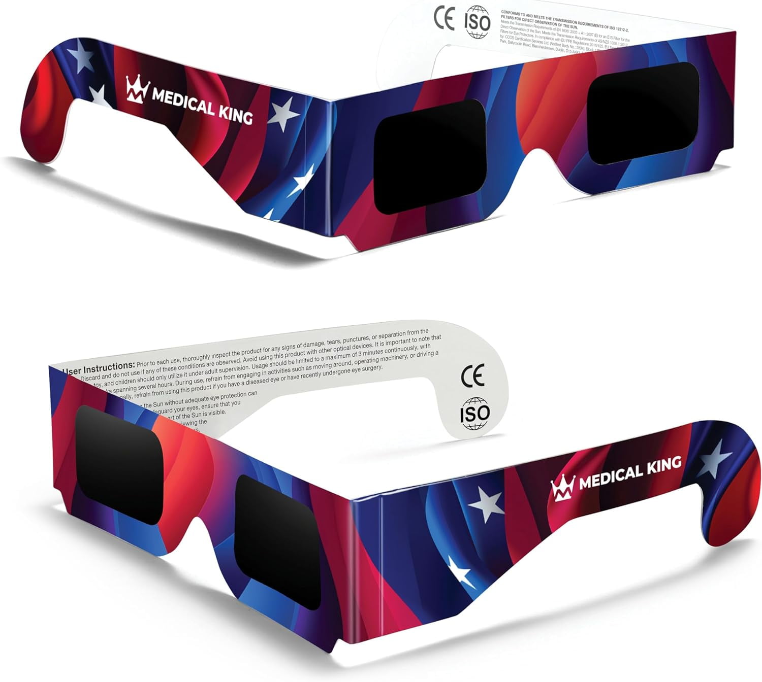 Solar Eclipse Glasses 2 Pack - 2024 CE and ISO Certified American Design Safe Shades for Direct Sun Viewing - Medical King