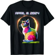 SANIFER Solar Eclipse Shirt 2024 April 8 Cat Solar Eclipse Glasses T-Shirt