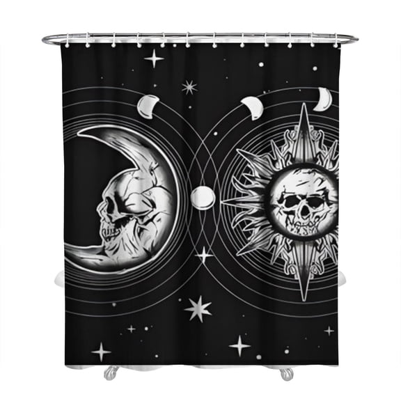 Solar Eclipse Shower Curtain - Dark Celestial Bathroom Decor - Waterproof & Machine Washable - 72x84 Inch - Includes 12 Hooks