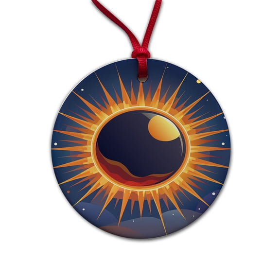 Solar Eclipse Sun Christmas Tree Holiday Round Ceramic Ornament