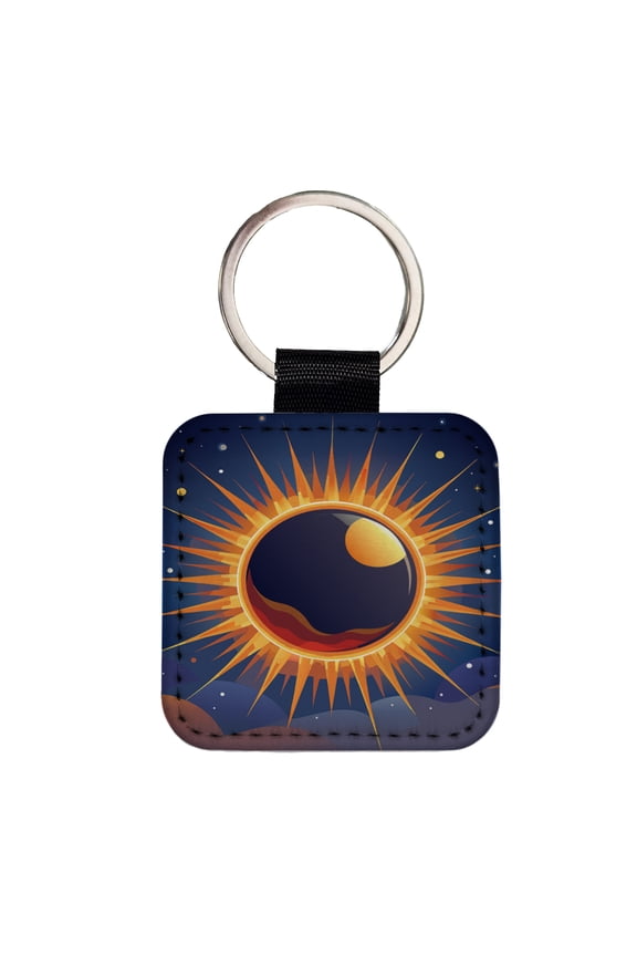 Solar Eclipse Sun Faux Leather Square Keychain
