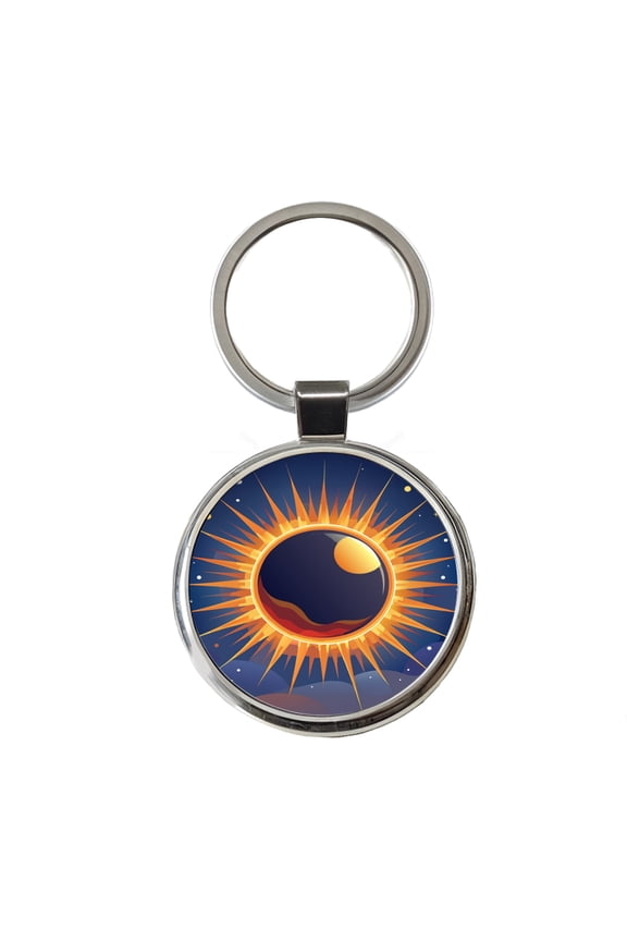 Solar Eclipse Sun Metal Round Keychain