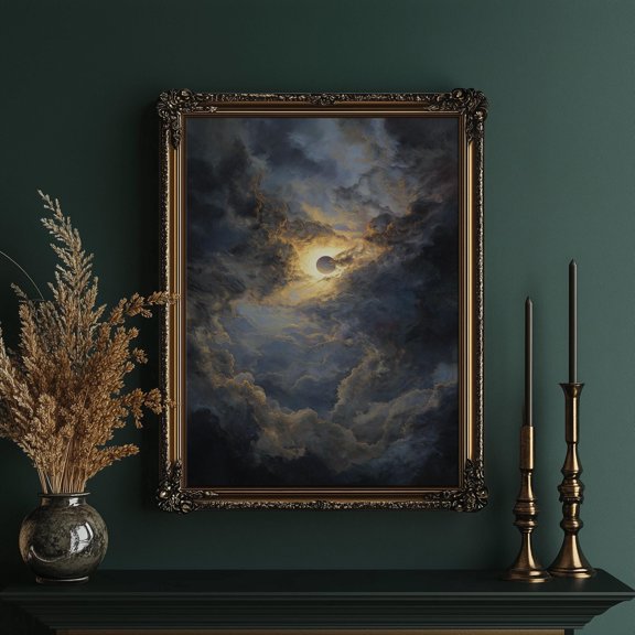 Solar Eclipse Surrounded By Poster Dramatic Storm Clouds , Poster Print Only