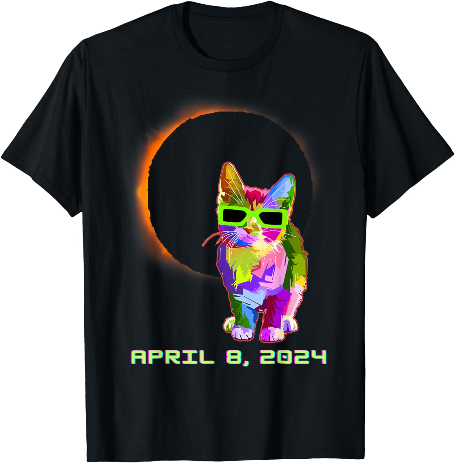 Solar Eclipse TShirt 2024 Cat Wearing Solar Eclipse Glasses T-Shirt ...