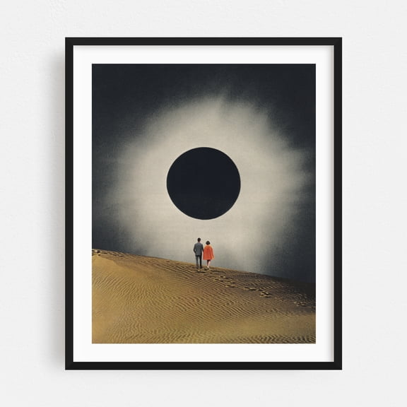 Solar Eclipse - Texas City Texas Collage Surrealism Desert Space Night Sky Minimalist Vintage Black Framed Wall Art Print 6 x 8 inches