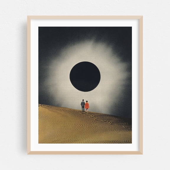 Solar Eclipse - Texas City Texas Collage Surrealism Desert Space Night Sky Minimalist Vintage Oak Framed Wall Art Print 6 x 8 inches