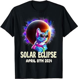 Solar Eclipse Tshirt 2024 Cat Wearing Solar Eclipse Glasses T-Shirt ...