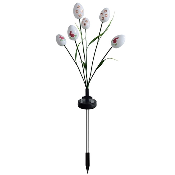 Solar Egg Garden Stake Light with Metal Frame and 2 Lighting Modes for Yard Patio Decor White