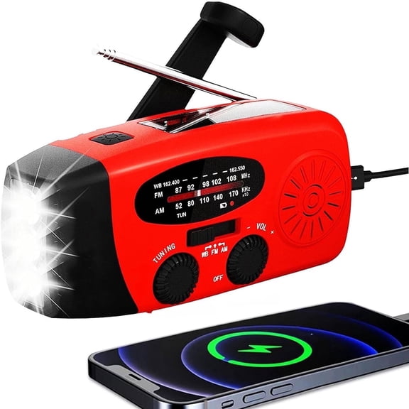 Solar Emergency Hand Crank Weather Radio, Portable Self Powered NOAA AM/FM Radios with SOS Alarm LED Flashlight 2000mAh Smart Phone USB Charger for Camping