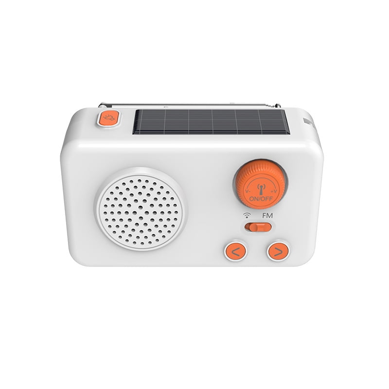 Solar Emergency Radio with Hand Crank and Power Bank, Portable Bluetooth Speaker with Flashlight, USB Rechargeable Weather Radio for Outdoor Camping and Survival, 4.6" x 2.3", Alabaster White