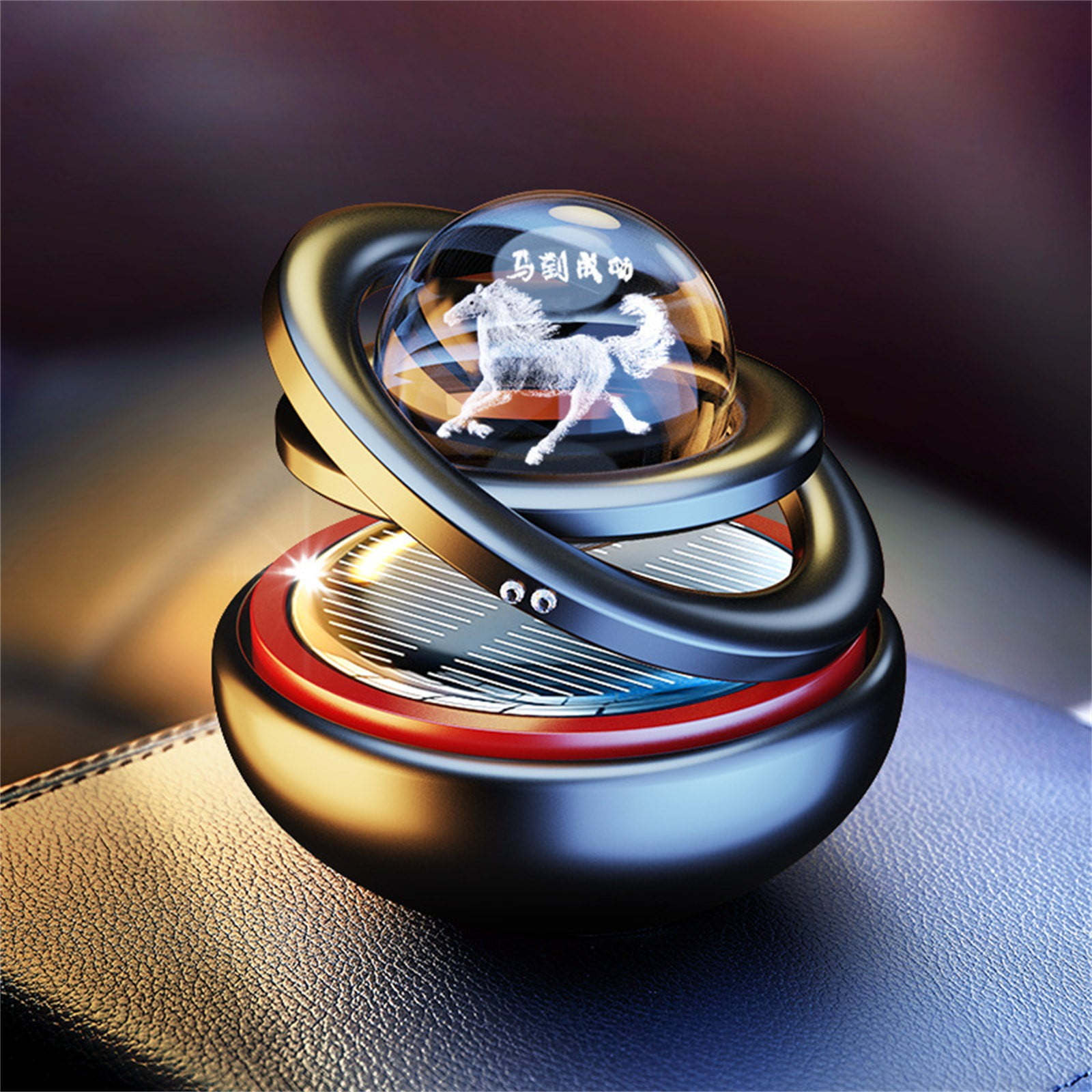 Solar Power Double Ring Rotating Air Freshener Interior Car Aroma Decoration