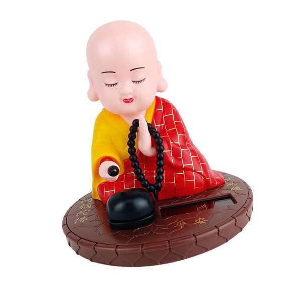 Solar Energy Buddhist Monk Sculpture Dashboard Decoration Ceramic Car Interior Ornament Little Monk Statue