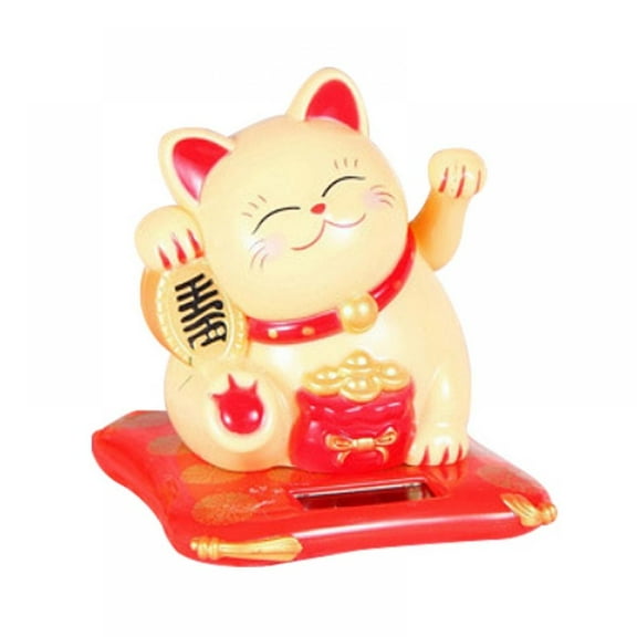 Solar Energy Powered Yellow Maneki Neko Beckoning Lucky Money Cat Waving Cat for Fortune Money and Good Luck Home Office and Car Decor