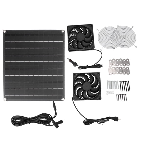 Solar Exhaust Fan, High Speed Solar Dual Fan Kit Monocrystalline IPX7 Waterproof 15W For RV For Chicken Coop