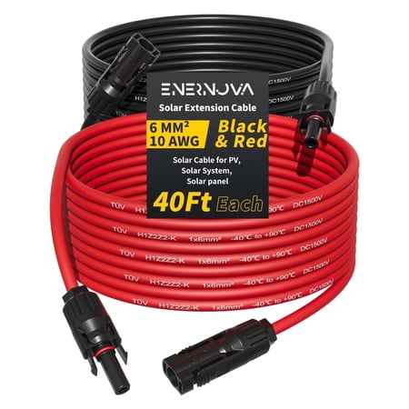 Solar Extension Cable 40Ft 10AWG, Solar Wire with Tool-Free Solar Connectors, Waterproof Solar Panel Extension Cable 6mm², PV Cable 10Gauge for Home Boat RV Solar Panels