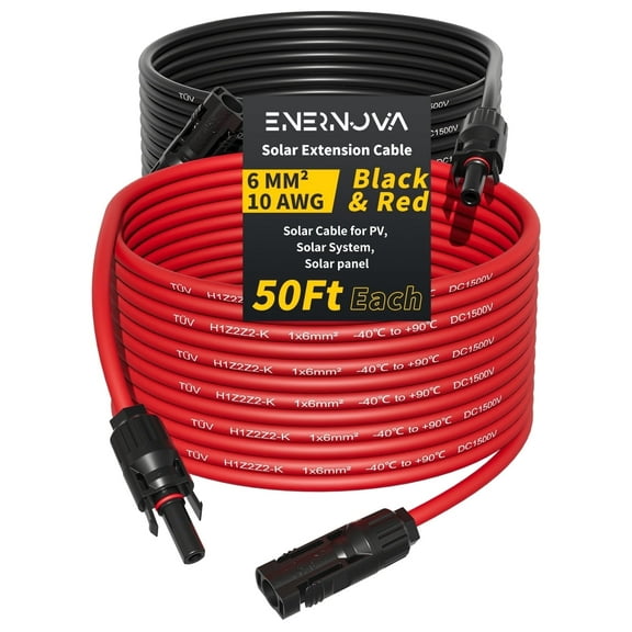 Solar Extension Cable 50Ft 10AWG, Solar Wire with Tool-Free Solar Connectors, Waterproof Solar Panel Extension Cable 6mm², PV Cable 10Gauge for Home Boat RV Solar Panels