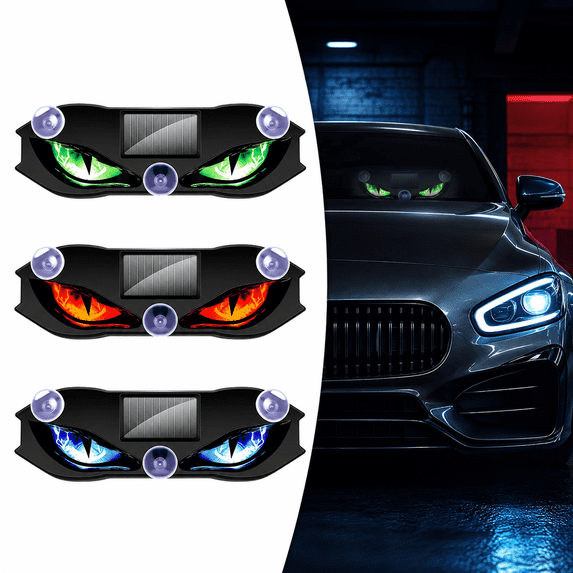 Solar Eyes Light for Car, LED Devil Eyes Windshield Light, Solar & USB Rechargeable Animated Car Eye Decoration with Suction Cups for SUV Truck, Blue