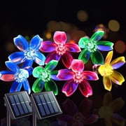 TiokMc Solar-Powered Fairy Blossom Flower String Lights, 22.96ft 50 LED, Multi-Color, Outdoor Garden, Patio, Lawn, Christmas Decoration - 2 Pack