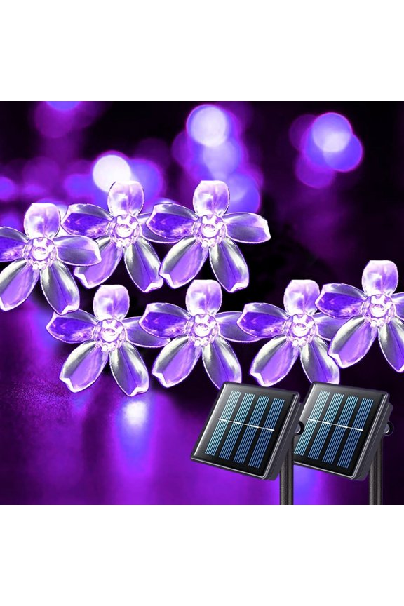 Solar Fairy Blossom Flower String Lights, 22.96ft 50 LED, Purple, Outdoor Decorative Lights for Garden, Patio, Lawn, Christmas - 1 Pack