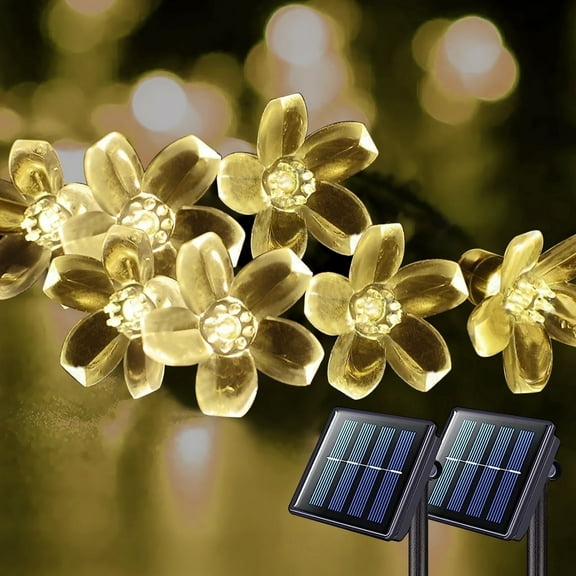 TiokMc Solar Fairy Blossom Flower String Lights, 22.96ft 50 LED, Warm White, Outdoor Decorative Lights for Garden, Patio, Lawn, Christmas - 1 Pack