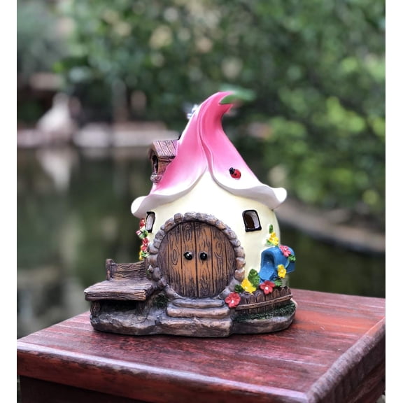 Solar Fairy Cute Garden House, Outdoor Gnome House Figurine with Solar Lights, Little Garden Cottage Figurines Multicolor$$Garden & Patio