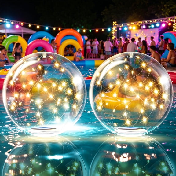 Solar Fairy Floating Pool Lights,14" Inflatable Waterproof Led Light Up Balls,Floating Pool Lights Ball for Swimming Pool Party Decorations,Float or Hang Ball Lights Christmas Halloween