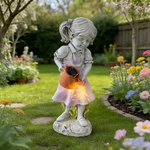 Solar Fairy Garden Statue Angel Figurine with Watering Can Lanterns Outdoor Waterproof Resin Angel Sculpture for Yard Patio Pathways Lawn Porch Art Decor Ornament Housewarming Christmas Birthday Gift