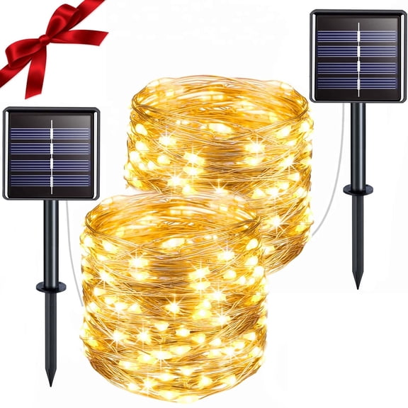 Solar Fairy Lights, 33ft 100 Led Ivy Solar String Light Outdoor Waterproof, 8 Modes Leaf Lights for Balcony, Yard, Patio, Garden, Fence (Warm White)