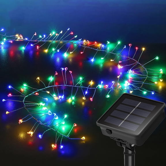 Solar Fairy Lights - 4.92Ft 50 LED Waterproof Solar Firecracker Lights with 8 Modes- Outdoor Christmas String Lights for Garden- Wedding- Party Decor.